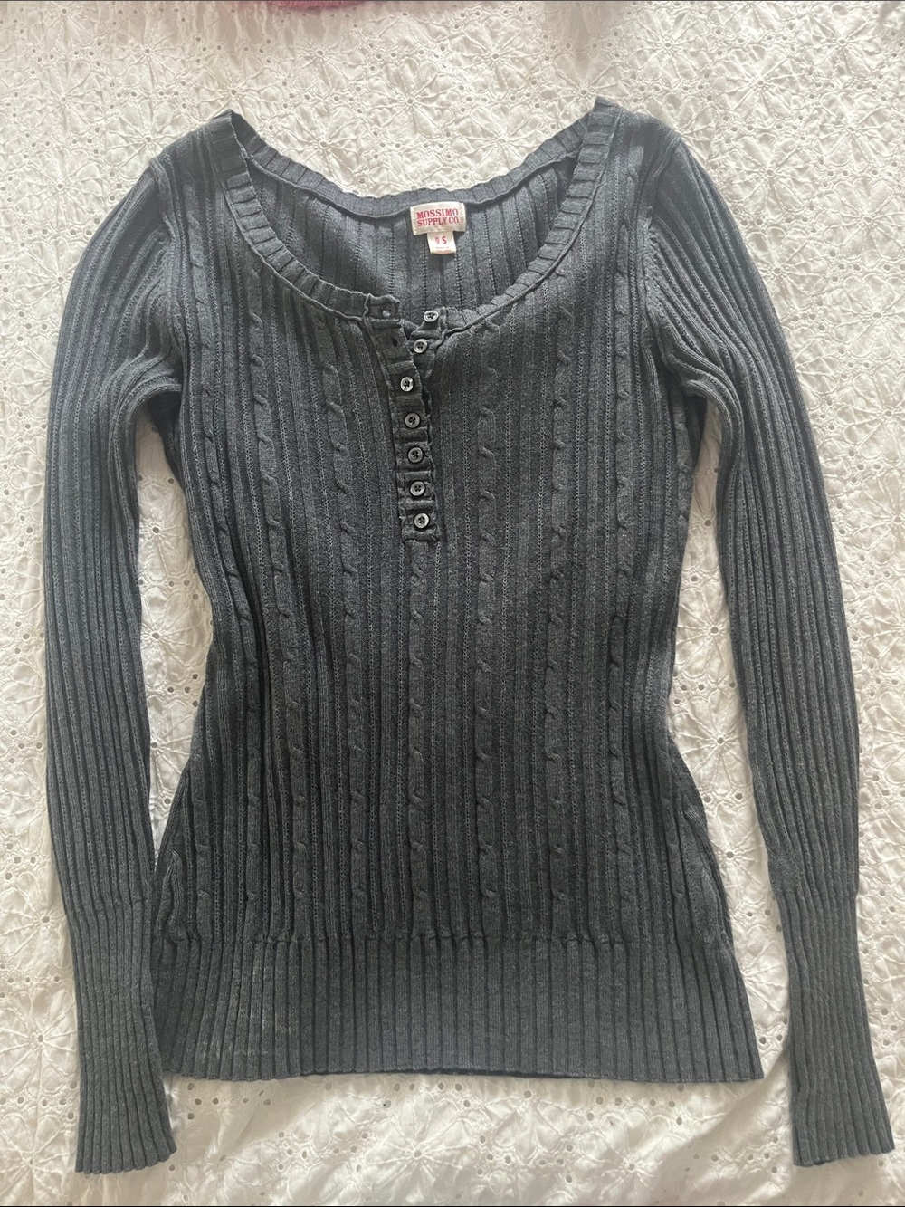 Mossimo Supply Co. Charcoal Gray Ribbed Button-Front Long Sleeve Top